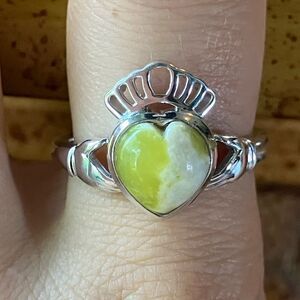 Natural Connemara Marble Sterling Silver Claddagh Ring Size 10